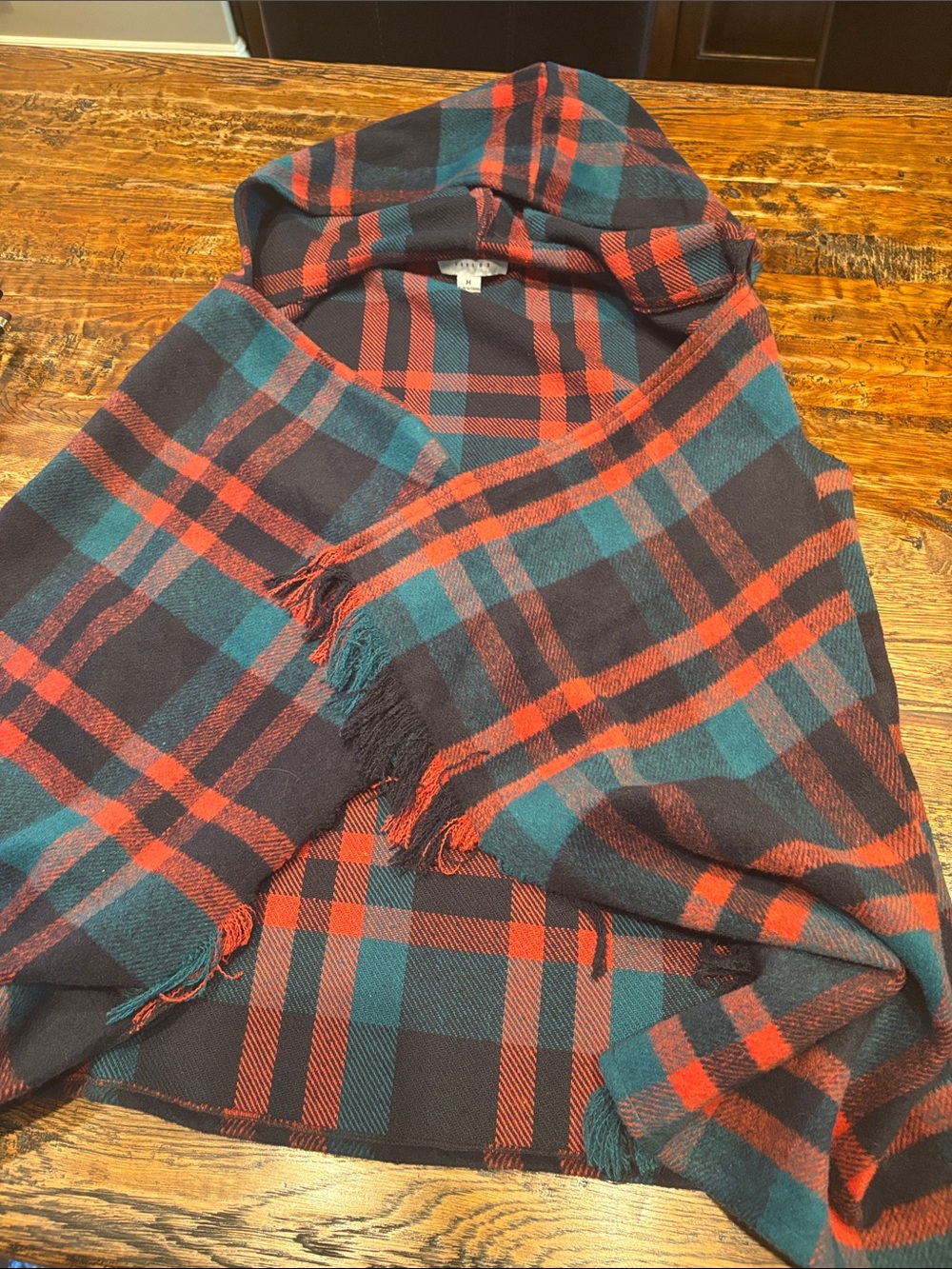 Plaid Hooded Poncho - Red & Green Plaid